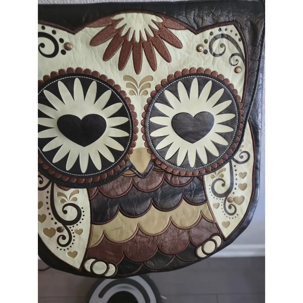 Loungefly Woman's Vaulted Retro Brown Owl Patchwork Crossbody Messenger Bag